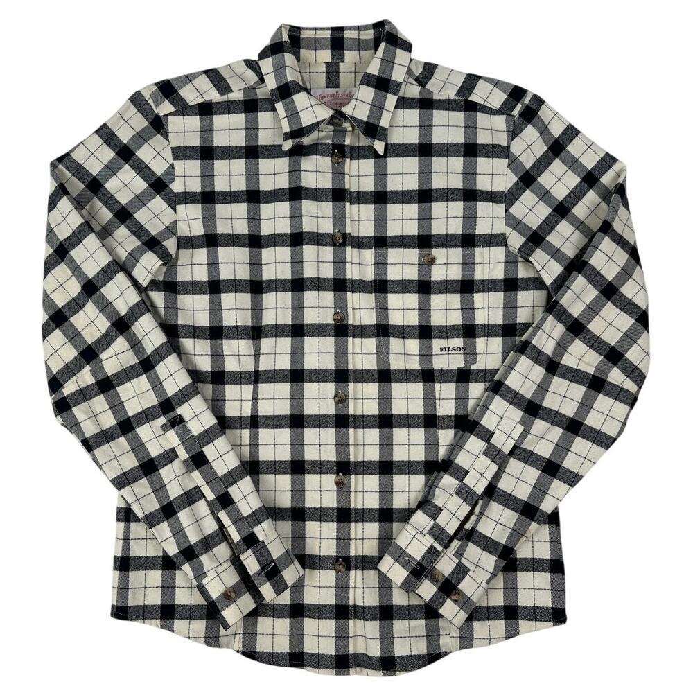 Filson Cream & Black Plaid Alaskan Guide Flannel Shirt Women's Sz S